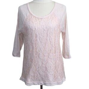 Chico s Large Blouse Top Casual Pink Lace Lightweight Shirts Contemporary Floral